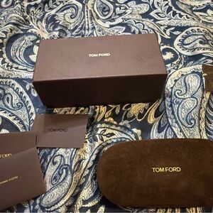 Tom Ford Brown glass case, cleaning cloth, cards and box